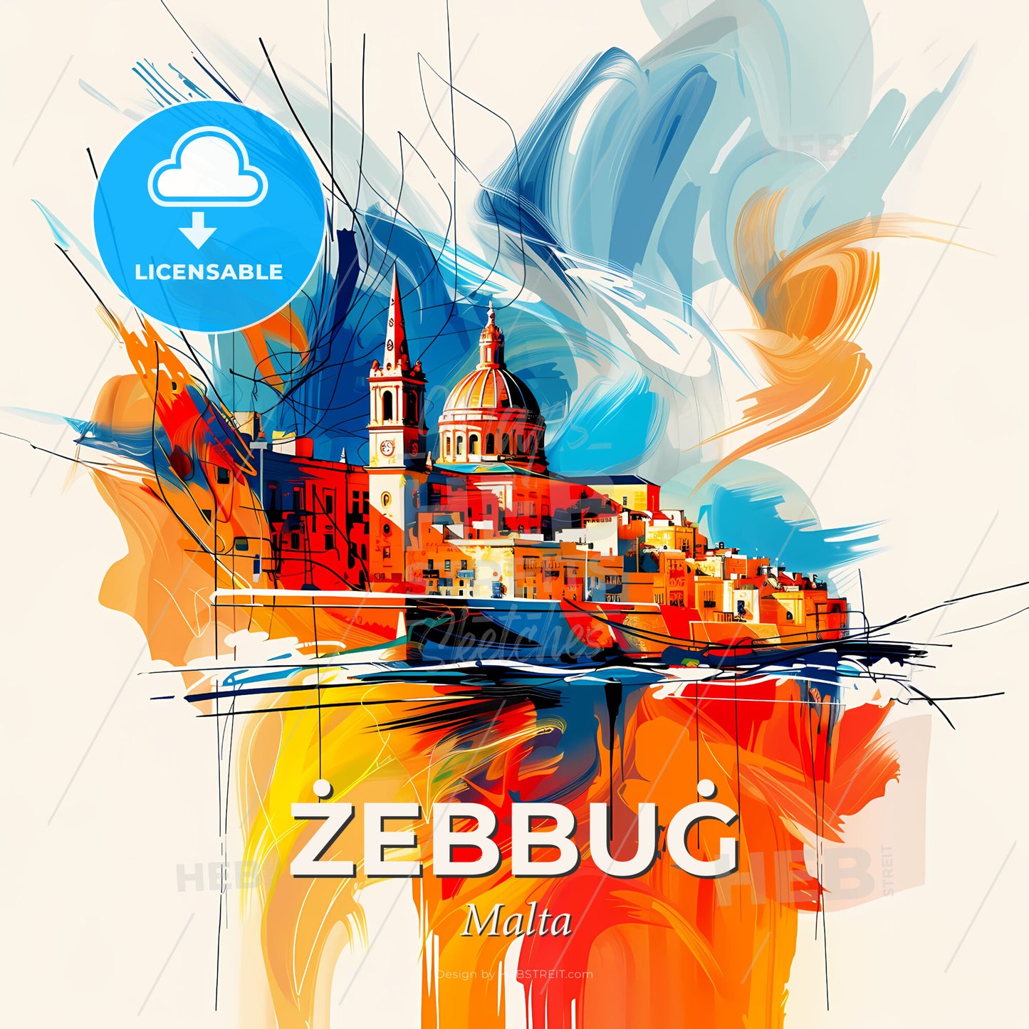 Vibrant  Żebbuġ, Malta - A Colorful Painting Of A City - Square format print template