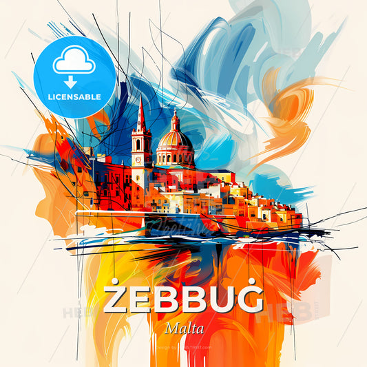Vibrant  Żebbuġ, Malta - A Colorful Painting Of A City - Square format print template