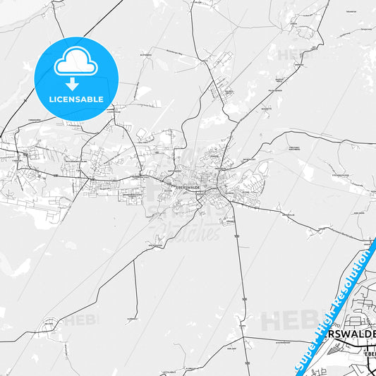Eberswalde, Germany light map with streetnames, citynames and districts