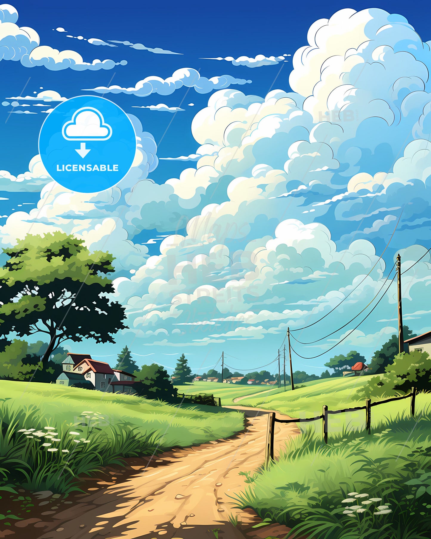 Vibrant Painting of Ebute Ikorodu Nigeria Skyline with Country Road and Greenery