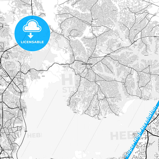 Ebute Ikorodu, Nigeria light map with streetnames, citynames and districts