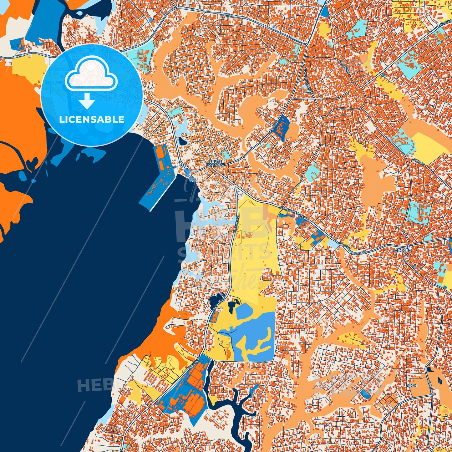 Colorful Ebute Ikorodu Street Map with Labels and Buildings