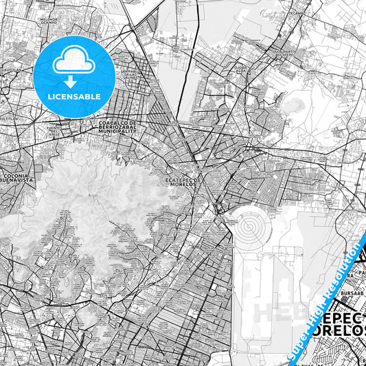 Ecatepec, Mexico light map with streetnames, citynames and districts