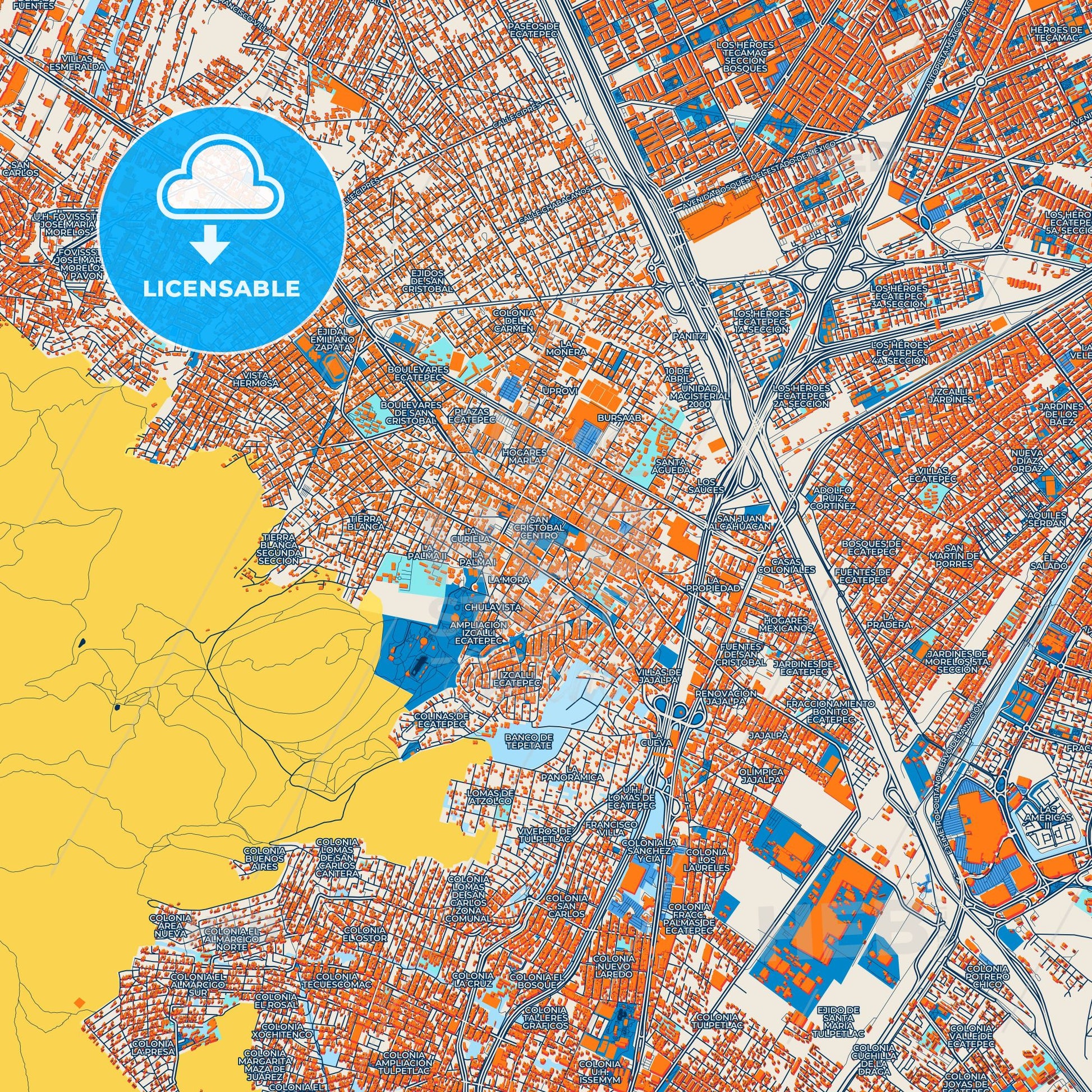 Colorful Ecatepec Street Map with Labels and Buildings