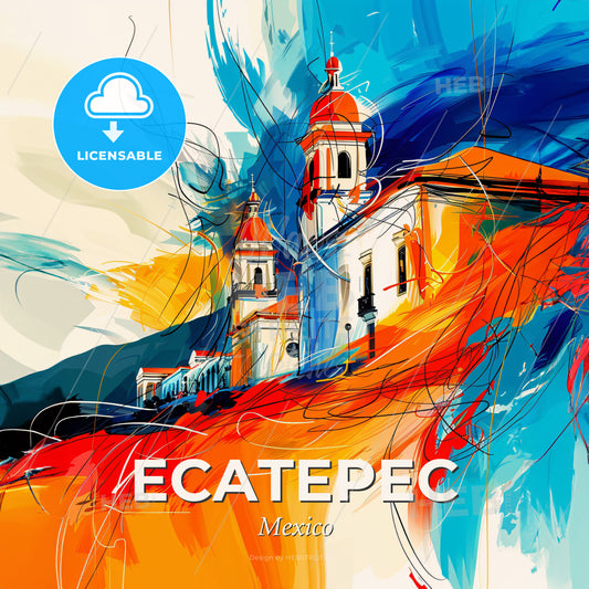 Vibrant Ecatepec, Mexico - A Painting Of A Building With A Colorful Background - Square format print template