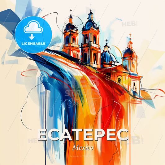 Vibrant Ecatepec, Mexico - A Painting Of A Building With Colorful Paint - Square format print template