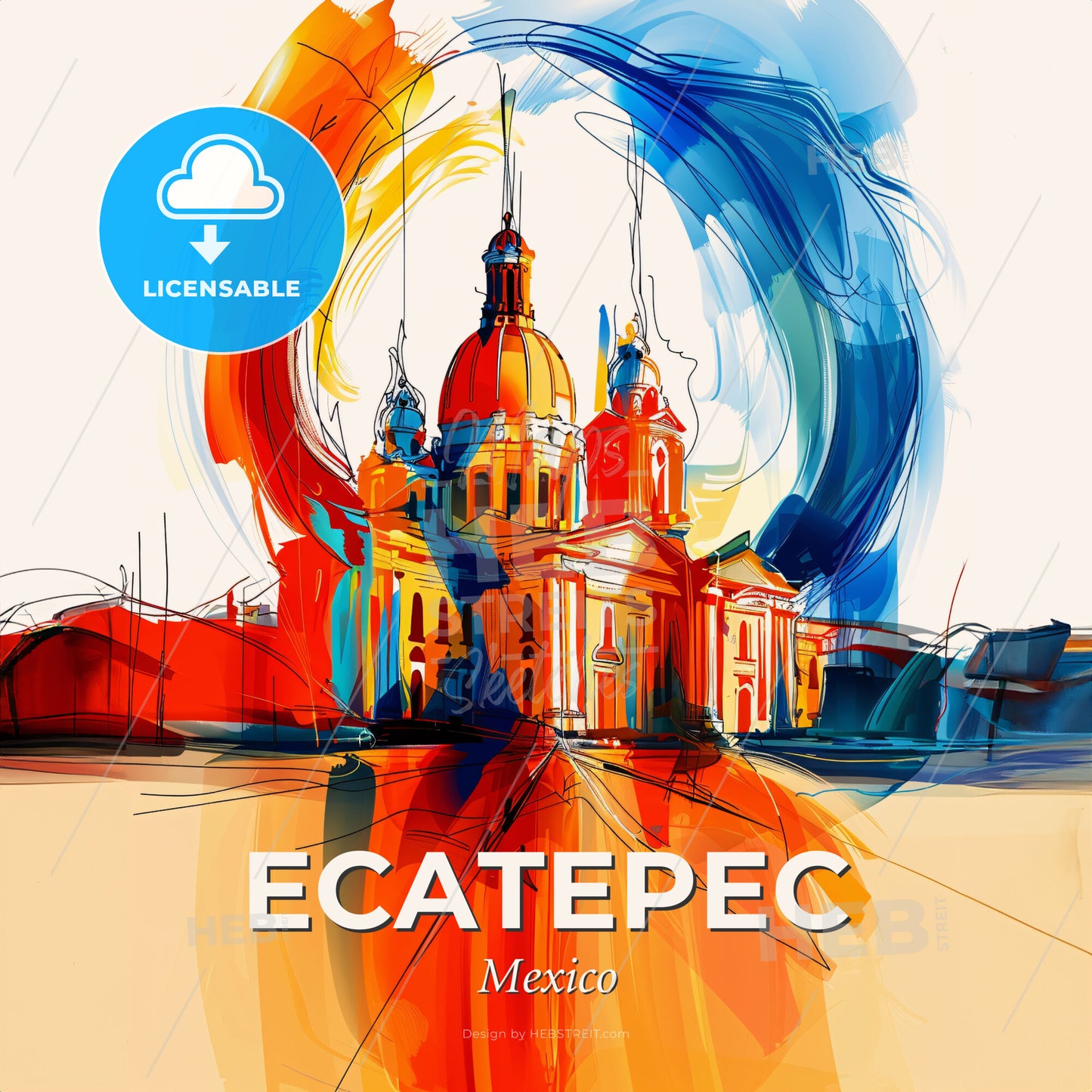 Vibrant Ecatepec, Mexico - A Painting Of A Building With A Dome And A Sun - Square format print template