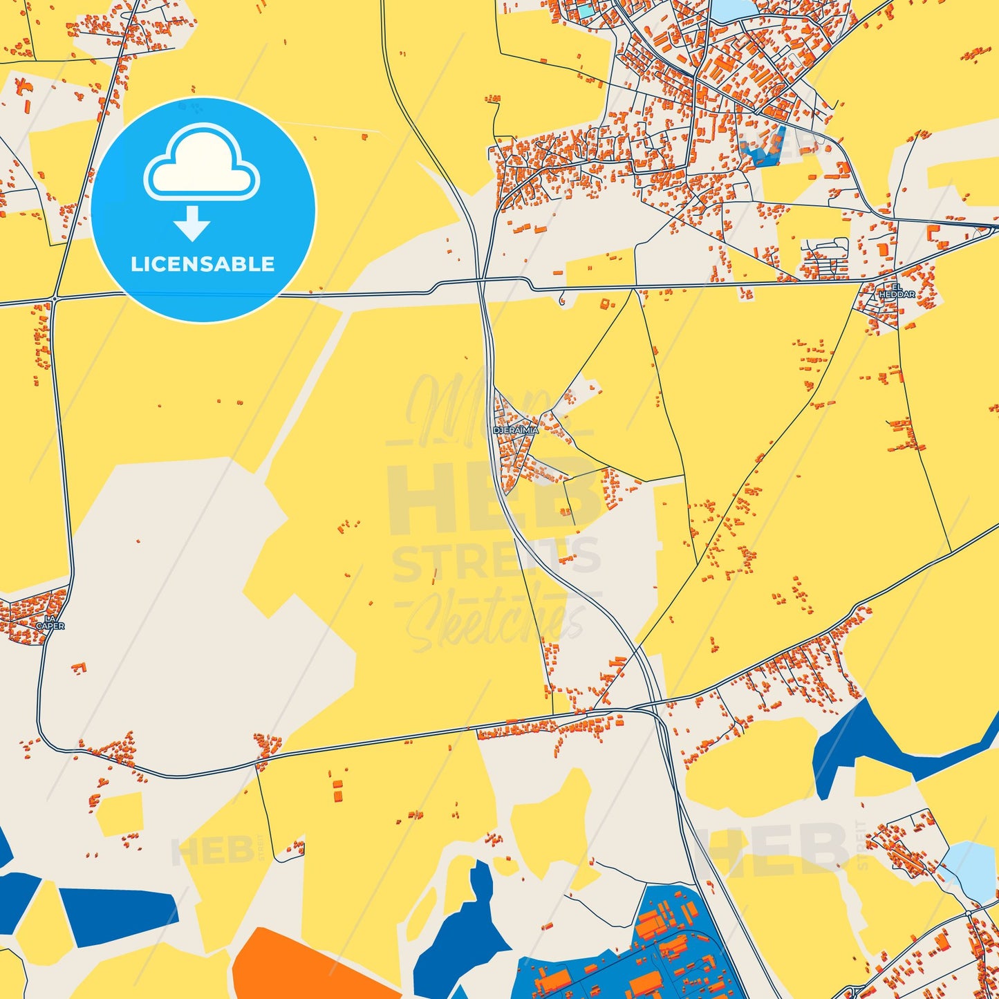 Colorful Ech Chettia Street Map with Labels and Buildings
