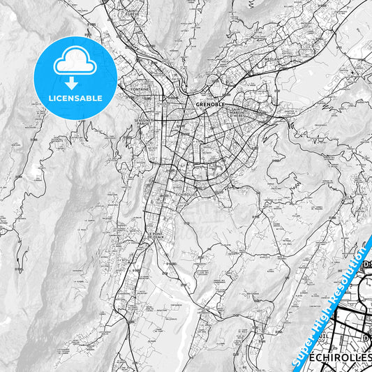Échirolles, France light map with streetnames, citynames and districts