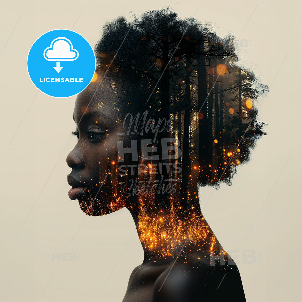Echoes of the Past: Modern Interpretations - A woman with a tree and lights