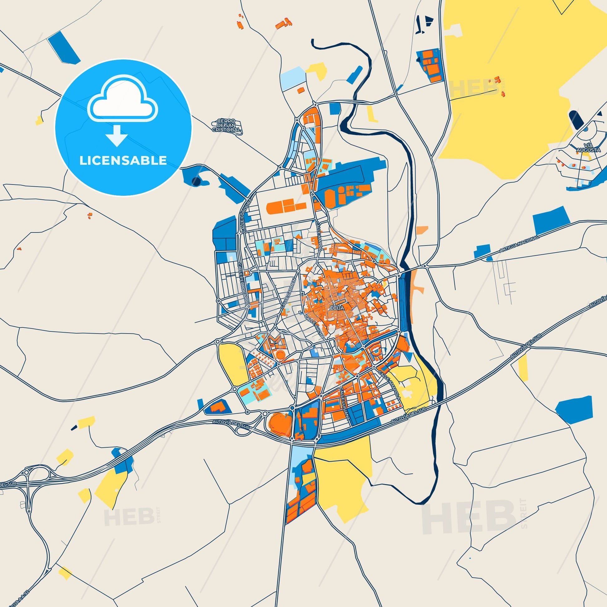 Colorful Écija Street Map with Labels and Buildings