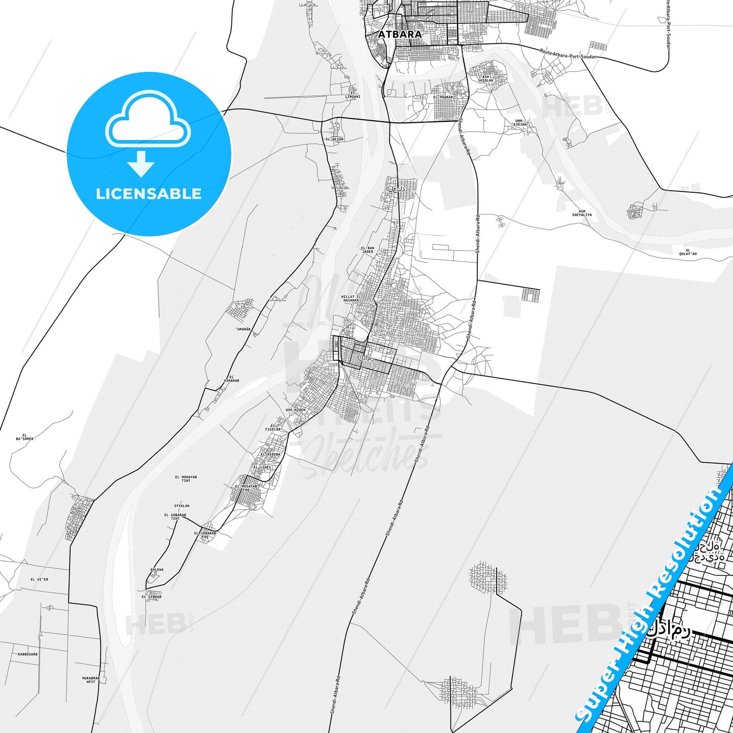 Ed Damer, Sudan light map with streetnames, citynames and districts