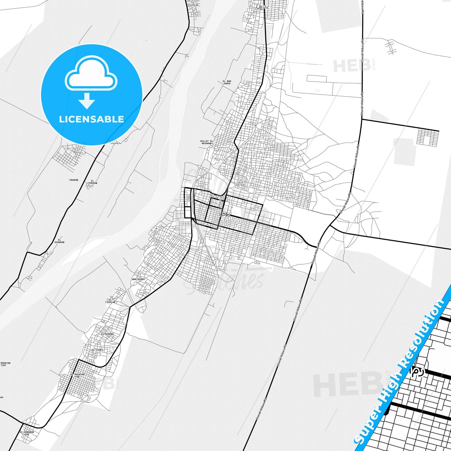 Ed Damer, Sudan Light Map with Street Names, City Names, and Districts