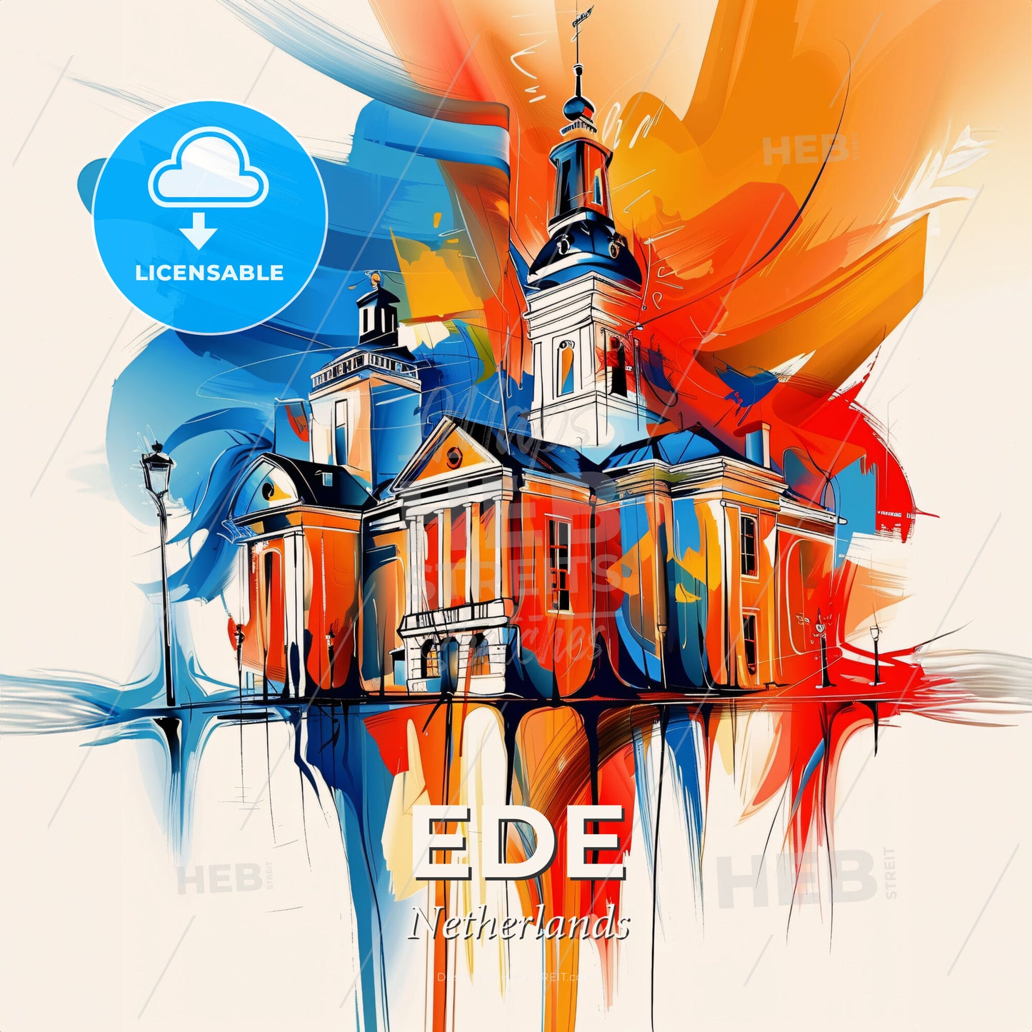 Vibrant Ede, Netherlands - A Painting Of A Building With A Colorful Background - Square format print template