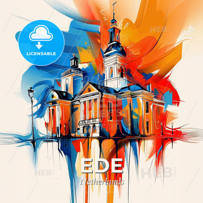 Vibrant Ede, Netherlands - A Painting Of A Building With A Colorful Background - Square format print template