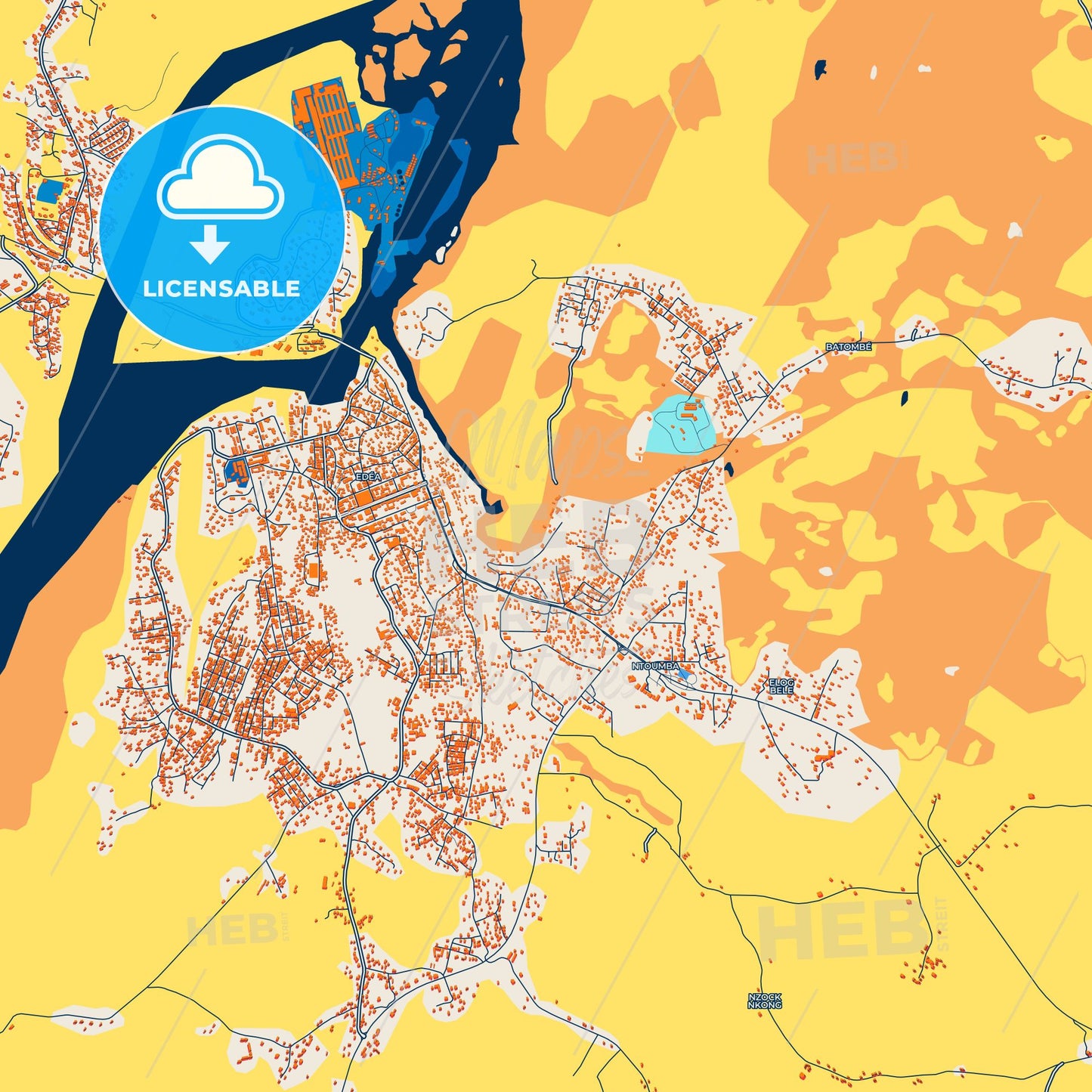Colorful Edea Street Map with Labels and Buildings