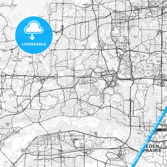 Eden Prairie, Minnesota light map with streetnames, citynames and districts