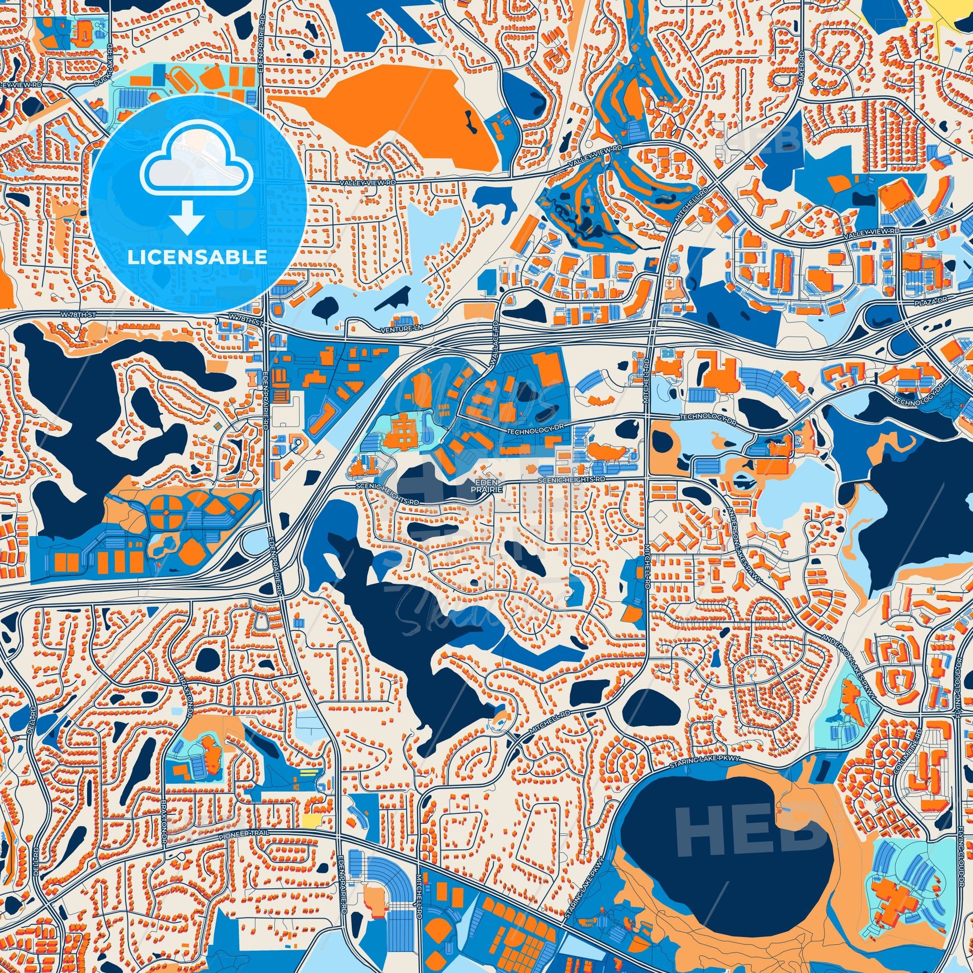Colorful Eden Prairie Street Map with Labels and Buildings