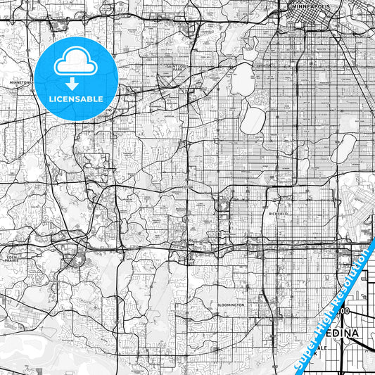 Edina, Minnesota light map with streetnames, citynames and districts