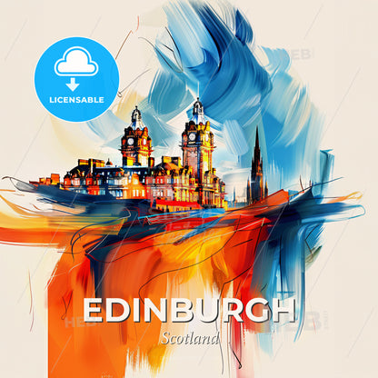 Vibrant Edinburgh, Scotland - A Painting Of A Building - Square format print template