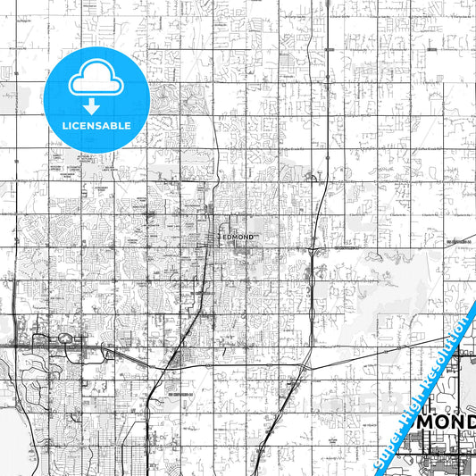 Edmond, Oklahoma light map with streetnames, citynames and districts