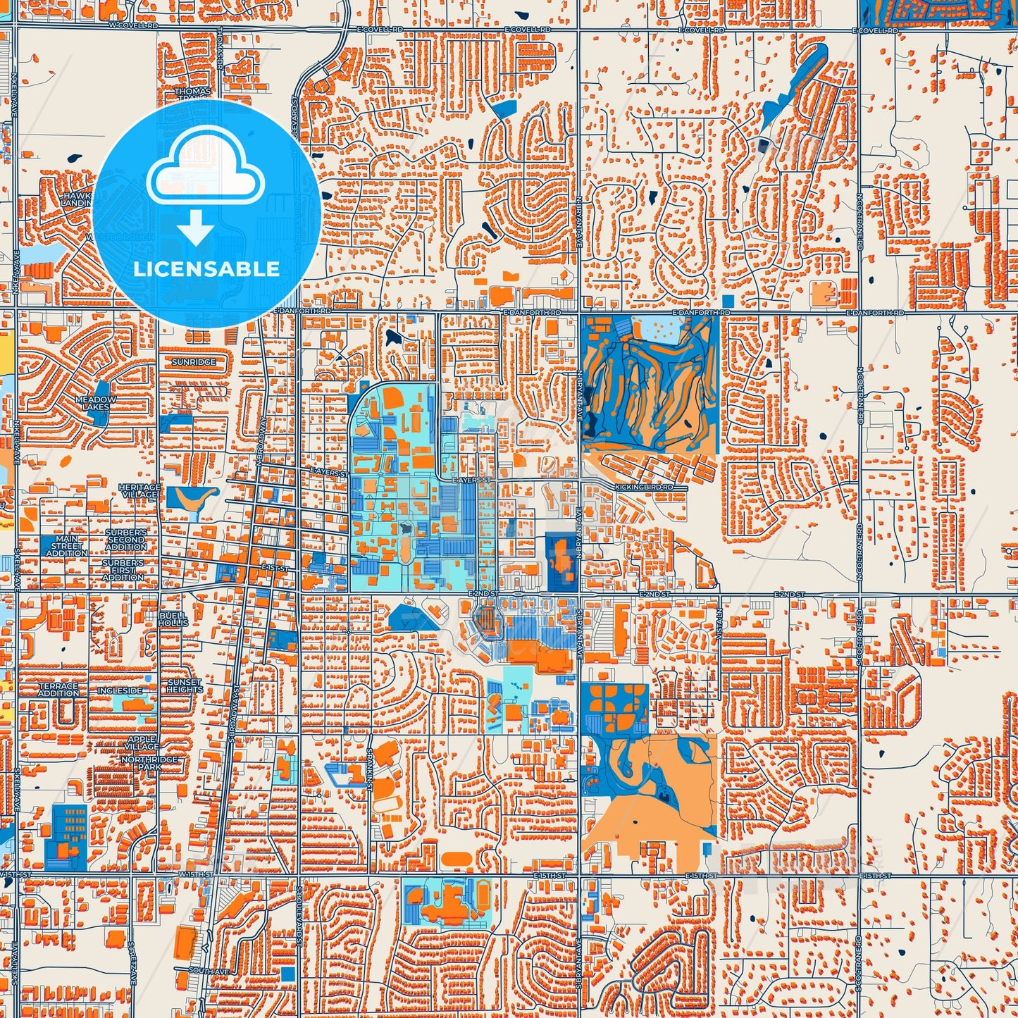 Colorful Edmond Street Map with Labels and Buildings