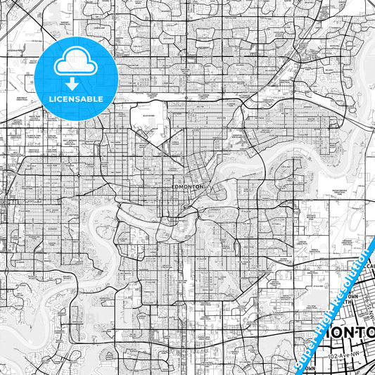 Edmonton, Canada light map with streetnames, citynames and districts