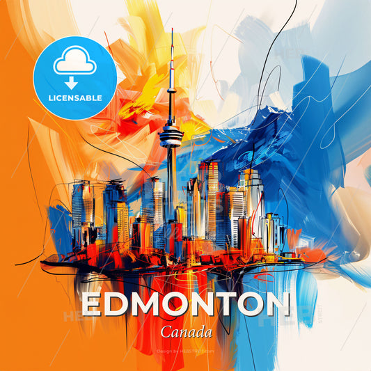 Vibrant Edmonton, Canada - A Painting Of A City - Square format print template
