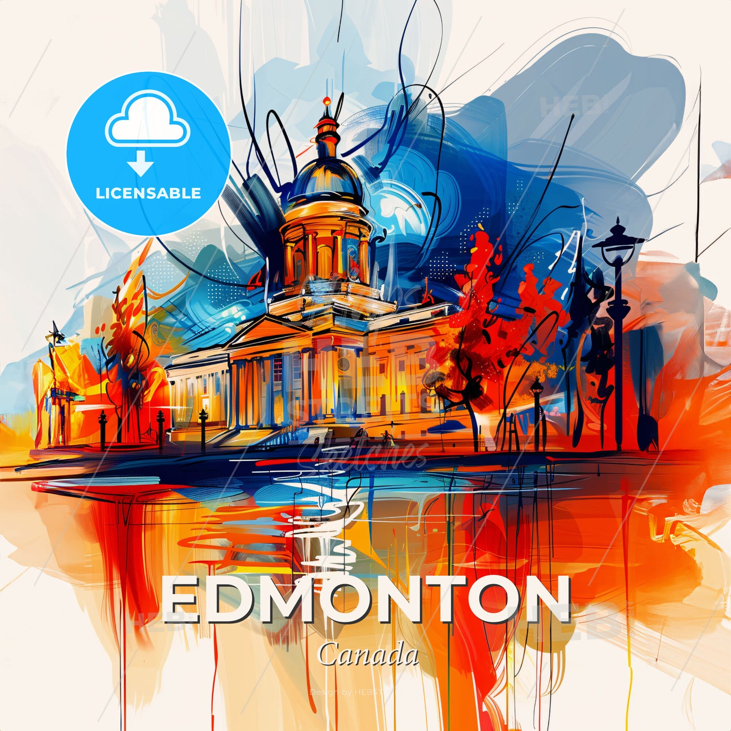 Vibrant Edmonton, Canada - A Painting Of A Building With A Dome And Trees - Square format print template