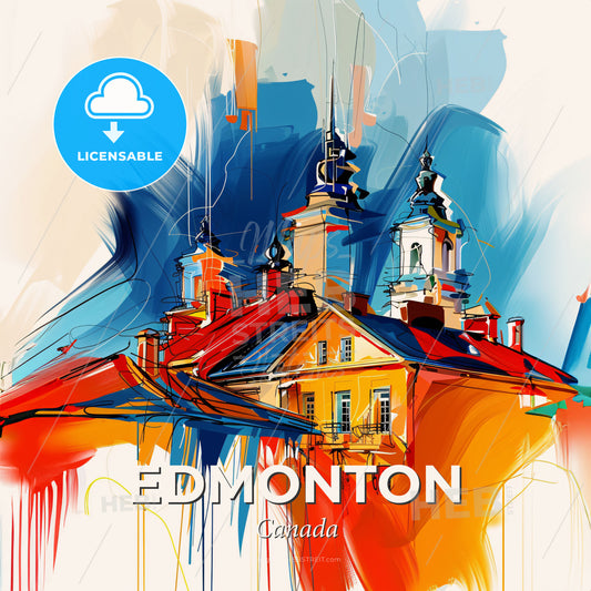Vibrant Edmonton, Canada - A Painting Of A Building With Towers - Square format print template
