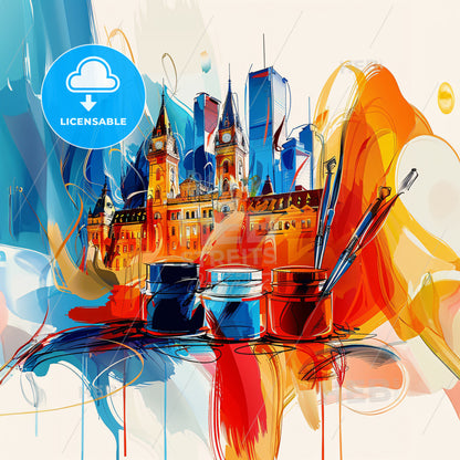 Vibrant Edmonton, Canada - A Painting Of A Building With A City In The Background