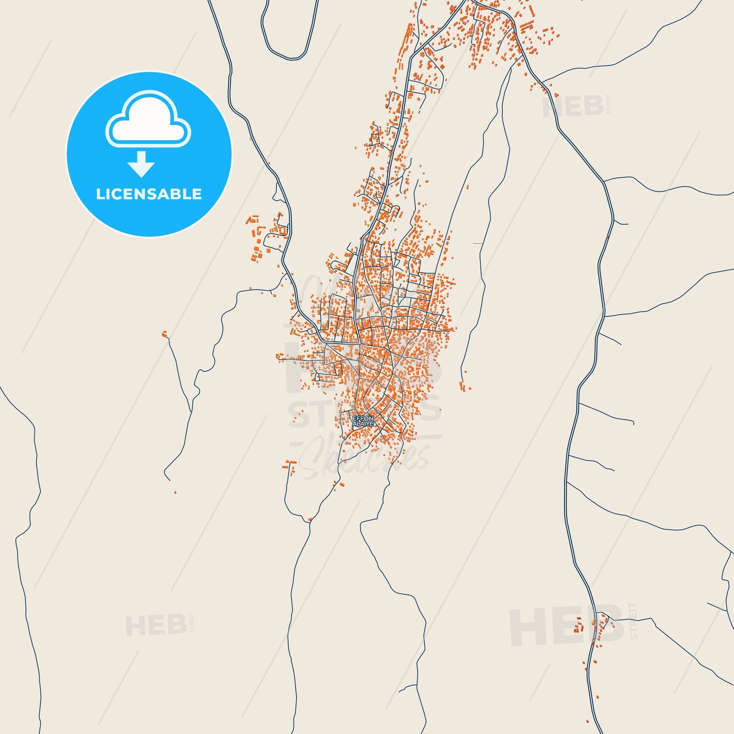 Colorful Efon-Alaaye Street Map with Labels and Buildings