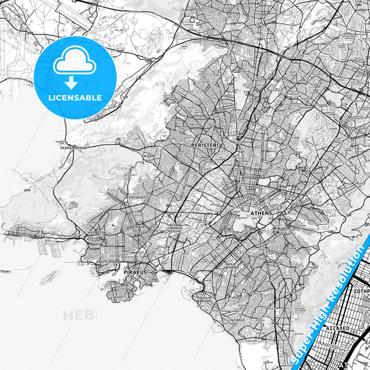 Egaleo, Greece light map with streetnames, citynames and districts