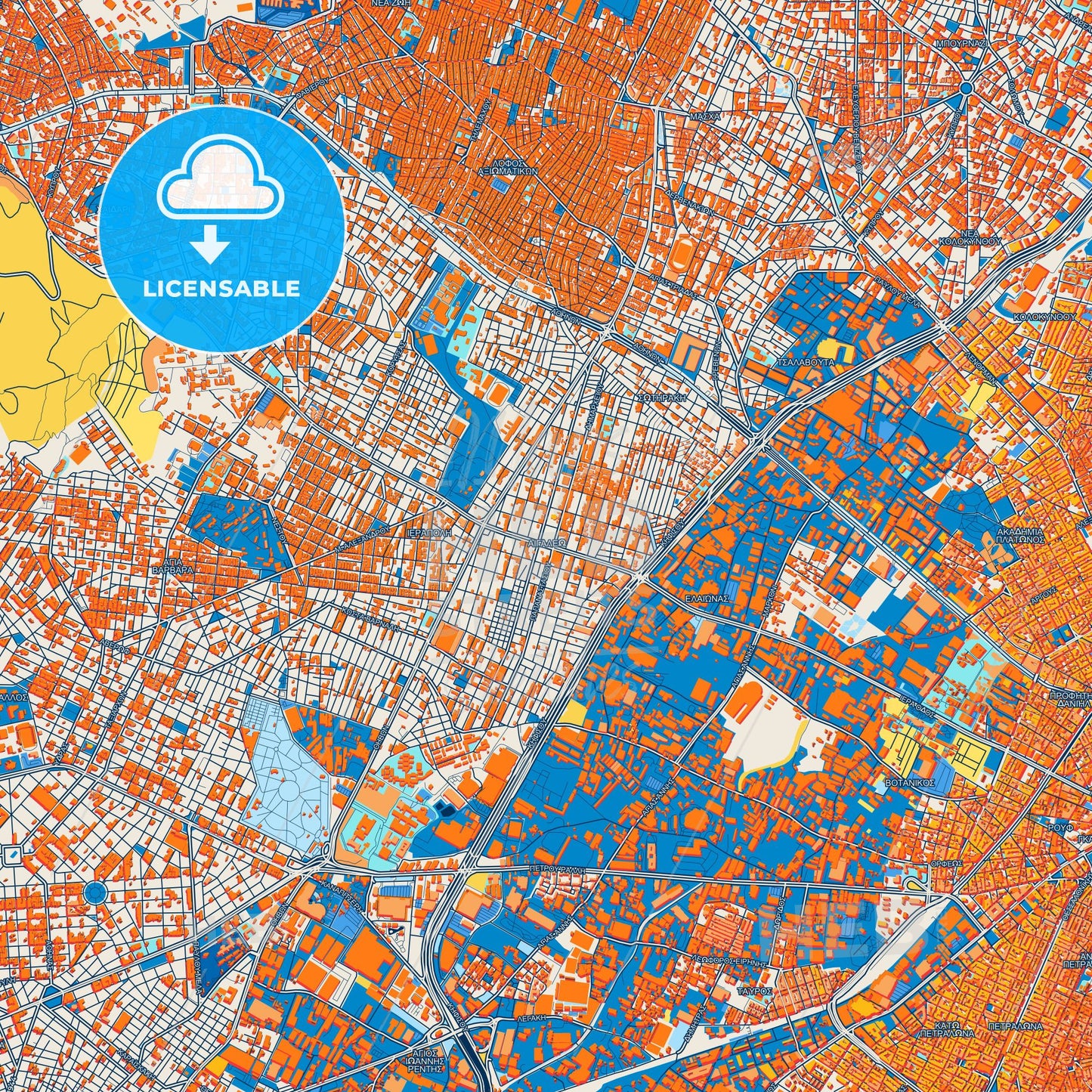 Colorful Egaleo Street Map with Labels and Buildings