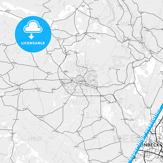 Einbeck, Germany light map with streetnames, citynames and districts