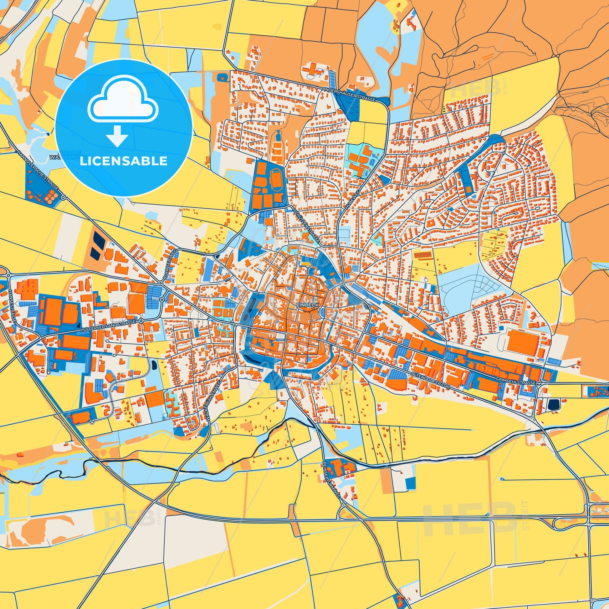 Colorful Einbeck Street Map with Labels and Buildings