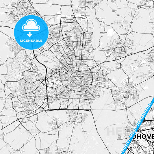 Eindhoven, Netherlands light map with streetnames, citynames and districts