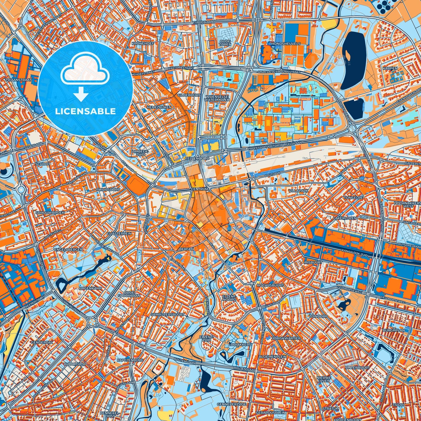 Colorful Eindhoven Street Map with Labels and Buildings