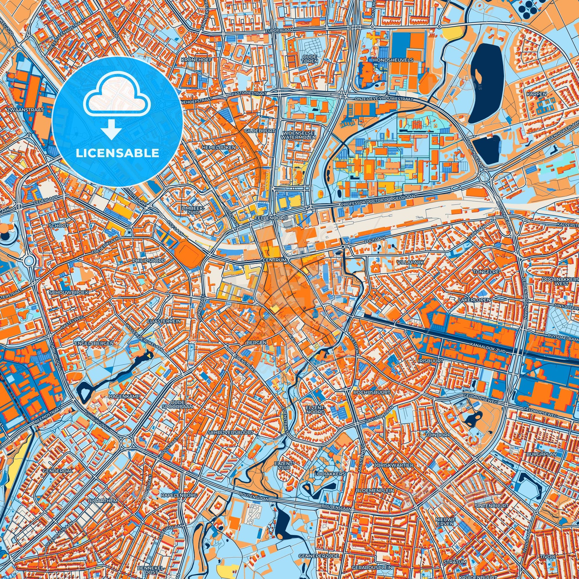 Colorful Eindhoven Street Map with Labels and Buildings