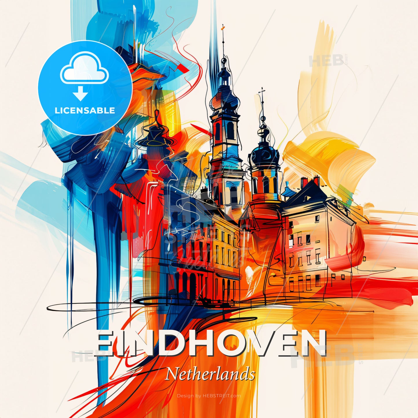 Vibrant Eindhoven, Netherlands - A Painting Of A Building - Square format print template