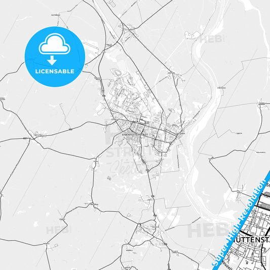 Eisenhuttenstadt, Germany light map with streetnames, citynames and districts