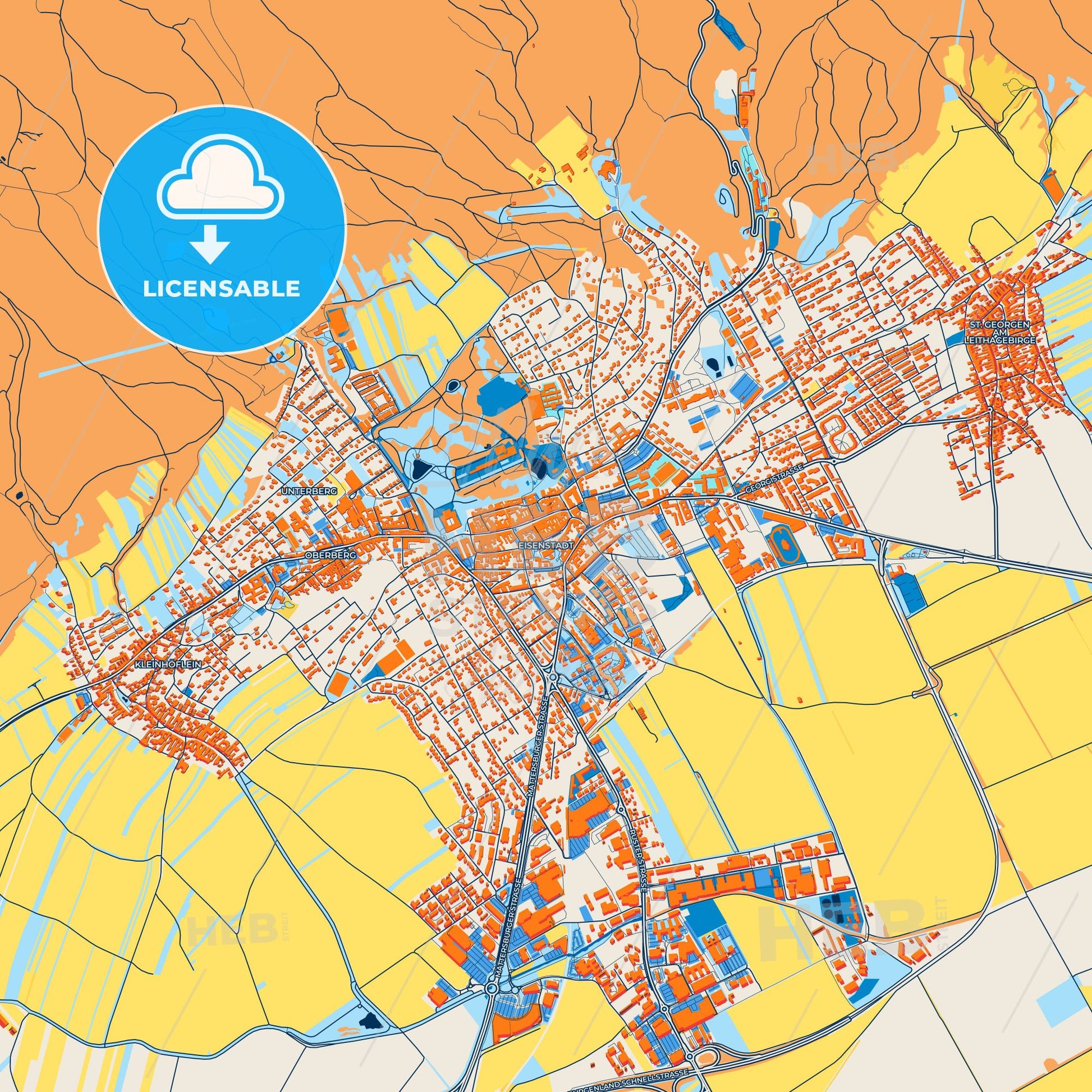 Colorful Eisenstadt Street Map with Labels and Buildings