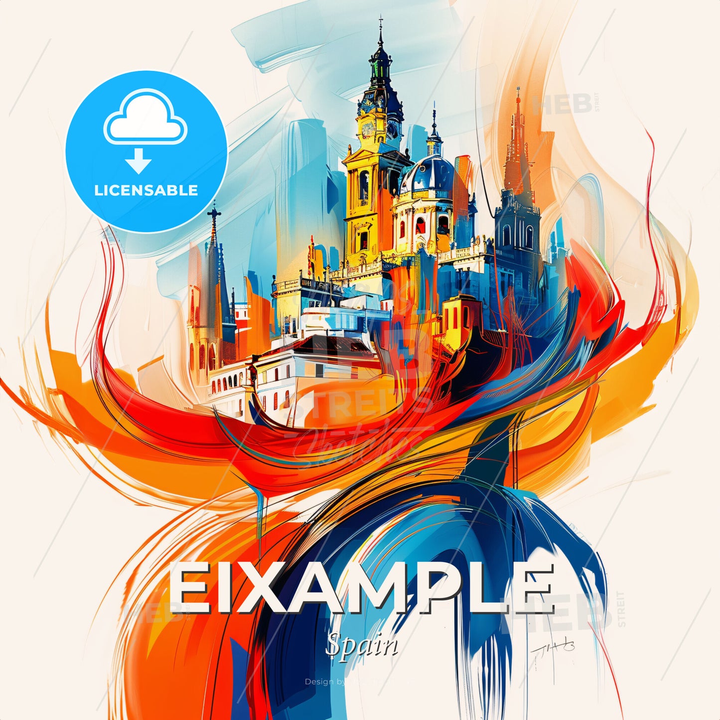 Vibrant Eixample, Spain - A Colorful Painting Of A Building - Square format print template