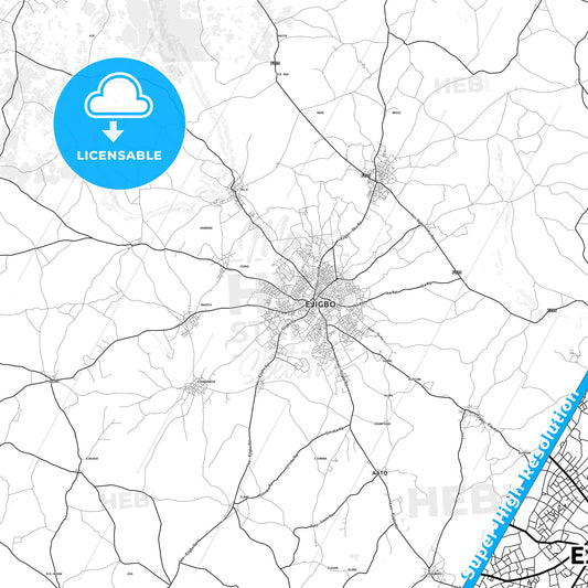 Ejigbo, Nigeria light map with streetnames, citynames and districts
