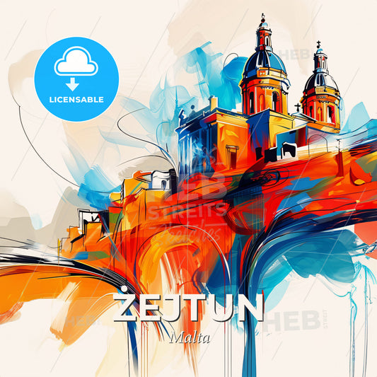 Vibrant  Żejtun, Malta - A Painting Of A Building - Square format print template