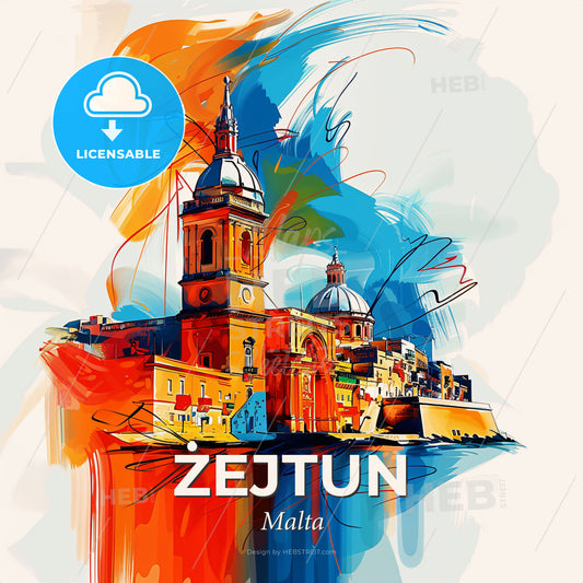 Vibrant  Żejtun, Malta - A Colorful Painting Of A Building - Square format print template