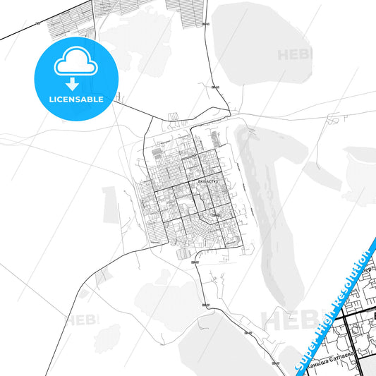 Ekibastuz, Kazakhstan light map with streetnames, citynames and districts