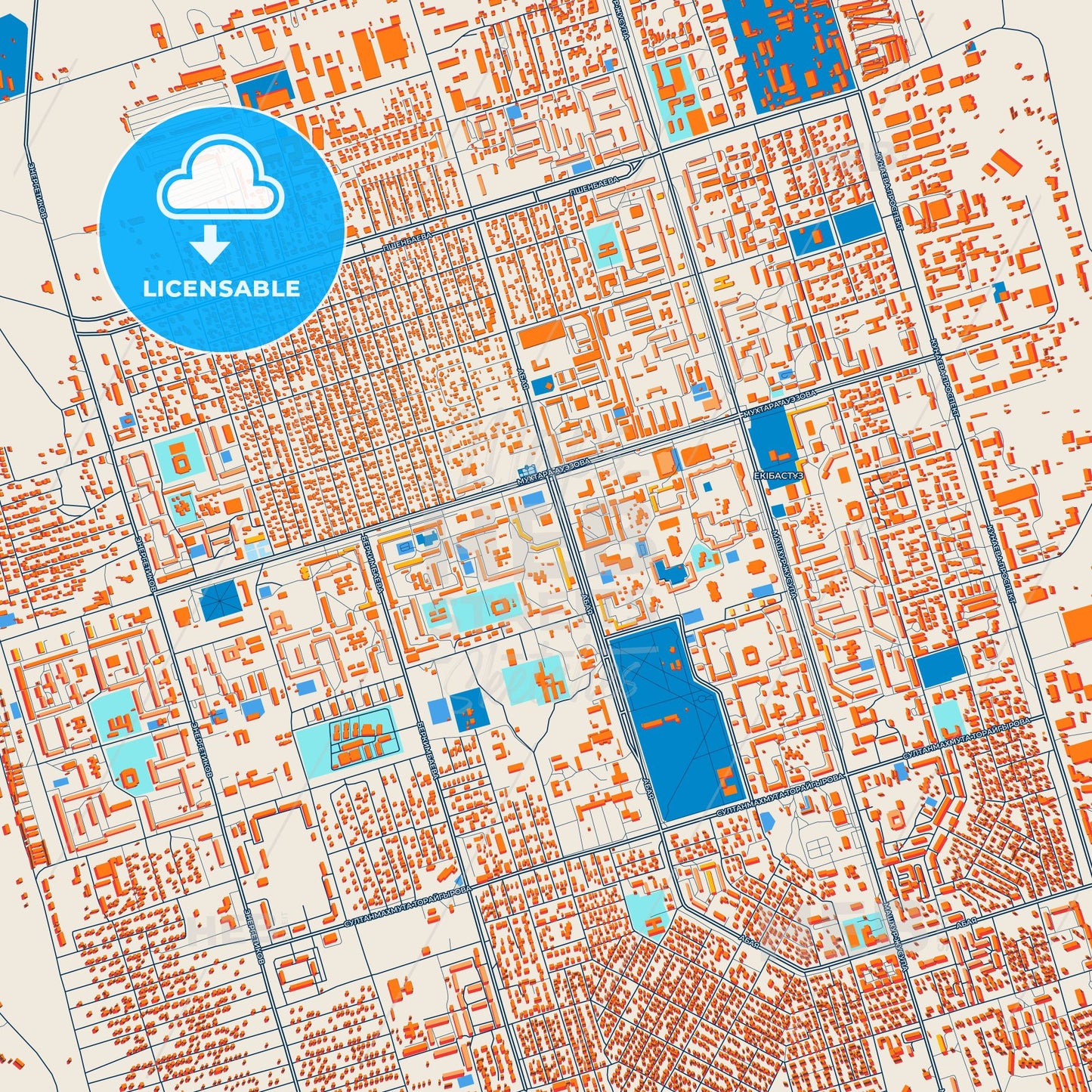 Colorful Ekibastuz Street Map with Labels and Buildings