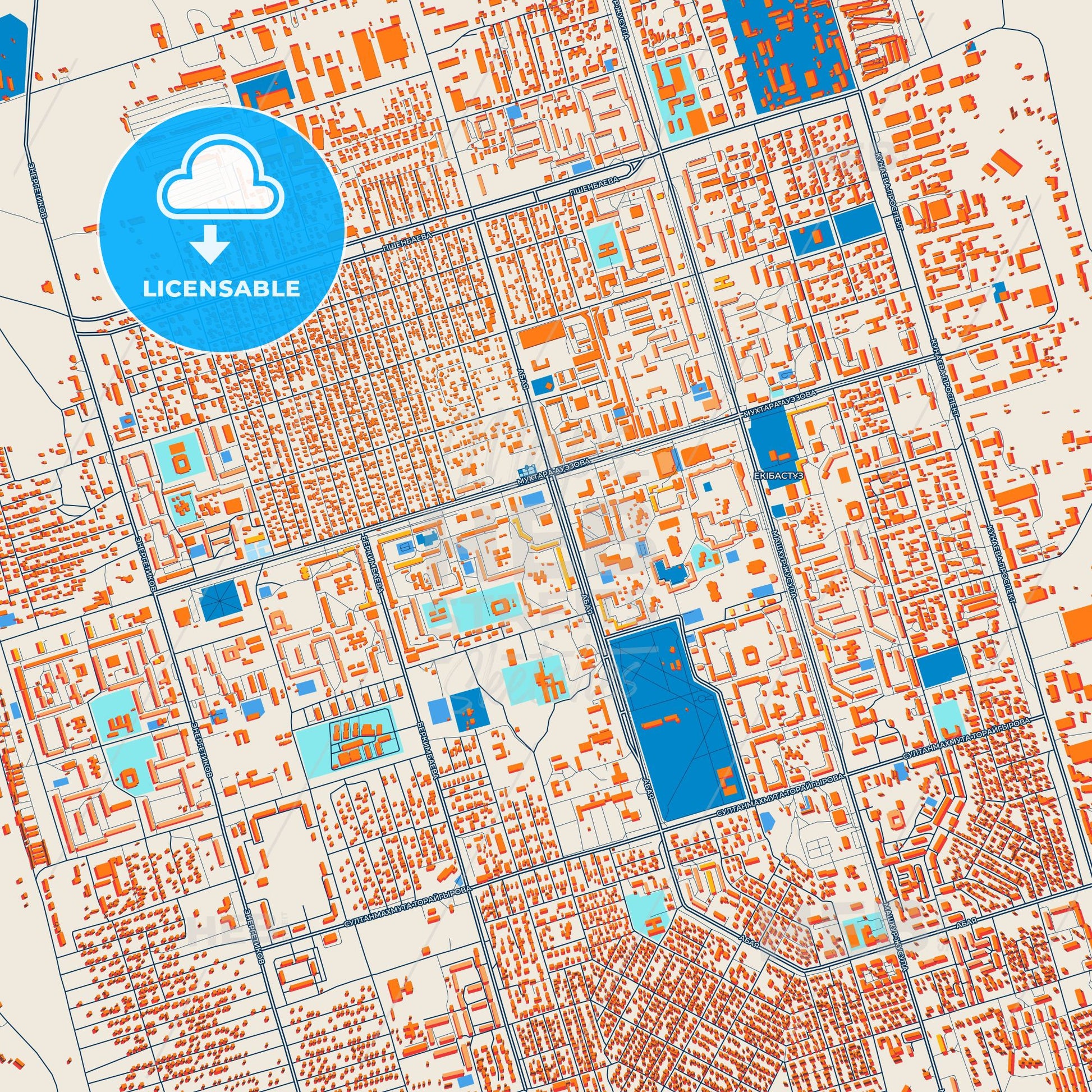 Colorful Ekibastuz Street Map with Labels and Buildings