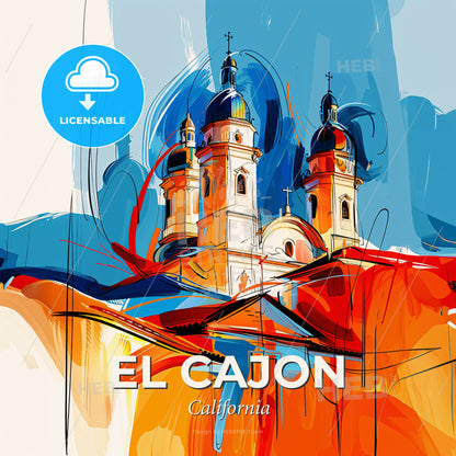 Vibrant El Cajon, California - A Painting Of A Building With Towers - Square format print template